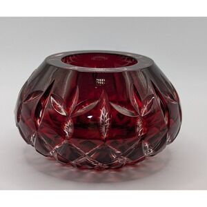 Hand Cut Ruby Red to Clear Lead Crystal Votive Candle Holder 2"